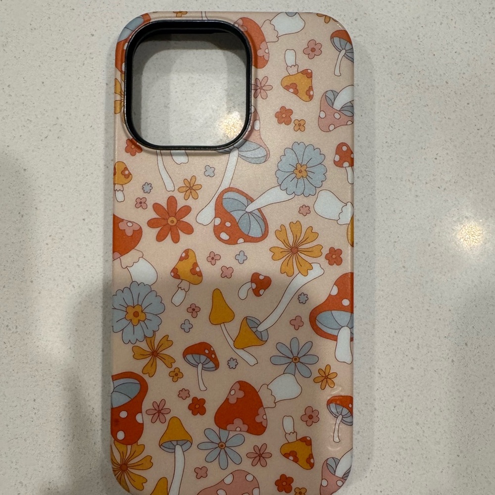 Stylish Floral Mushroom Phone Case - Orange and Cream